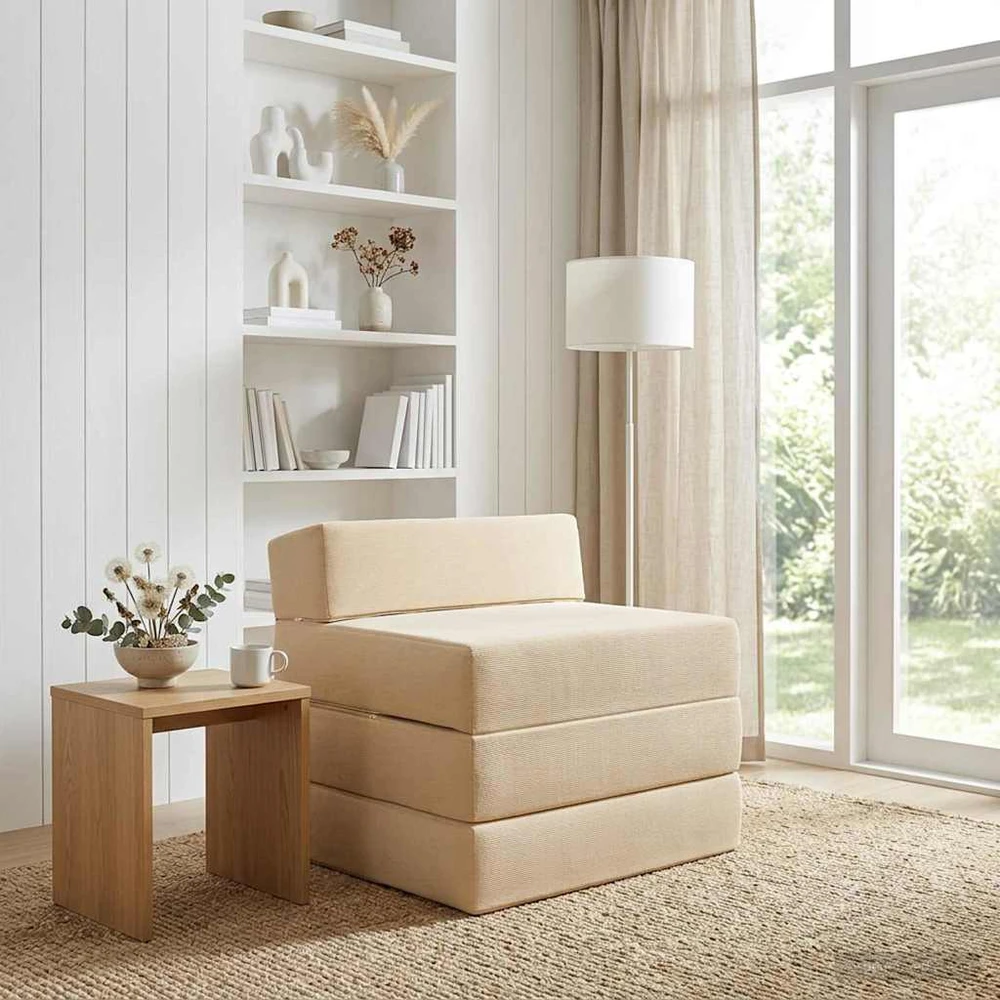 Sofa Sulankstomas Sofos Lova Kreminė 200 x 70 x 15 cm