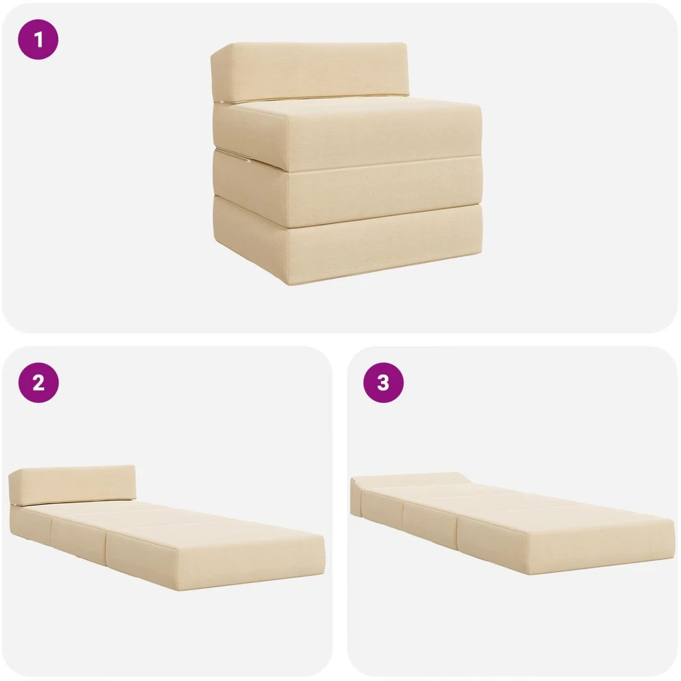 Sofa Sulankstomas Sofos Lova Kreminė 200 x 70 x 15 cm