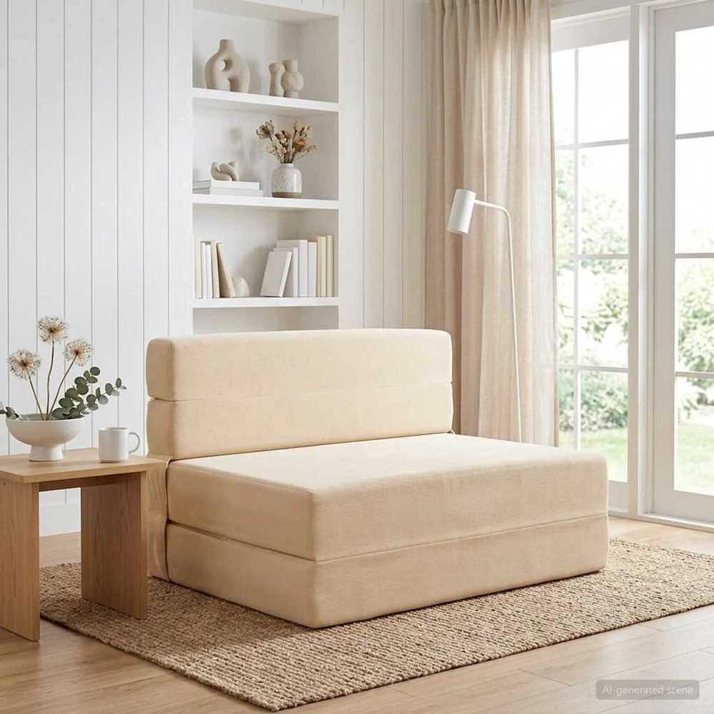Sofa Sulankstomas Sofos Lova Kreminė 70 x 72 x 60 cm Audinys