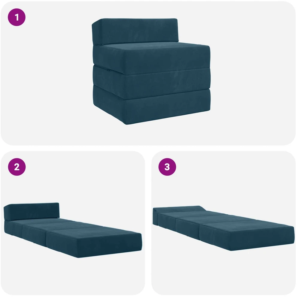 Sofa Sulankstomas Sofos Lova Mėlyna 200 x 70 x 15 cm Aksomas