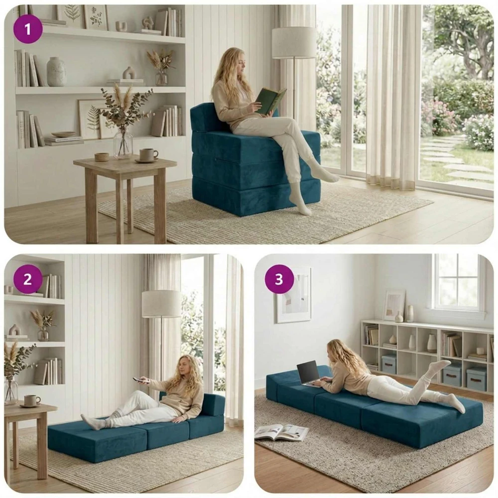 Sofa Sulankstomas Sofos Lova Mėlyna 200 x 70 x 15 cm Aksomas