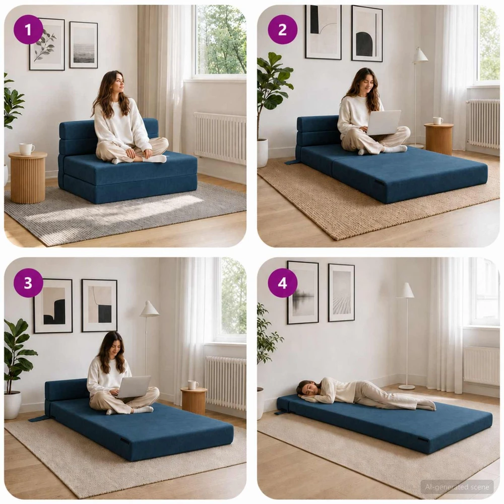 Sofa Sulankstomas Sofos Lova Mėlyna 70 x 80 x 60 cm Audinys