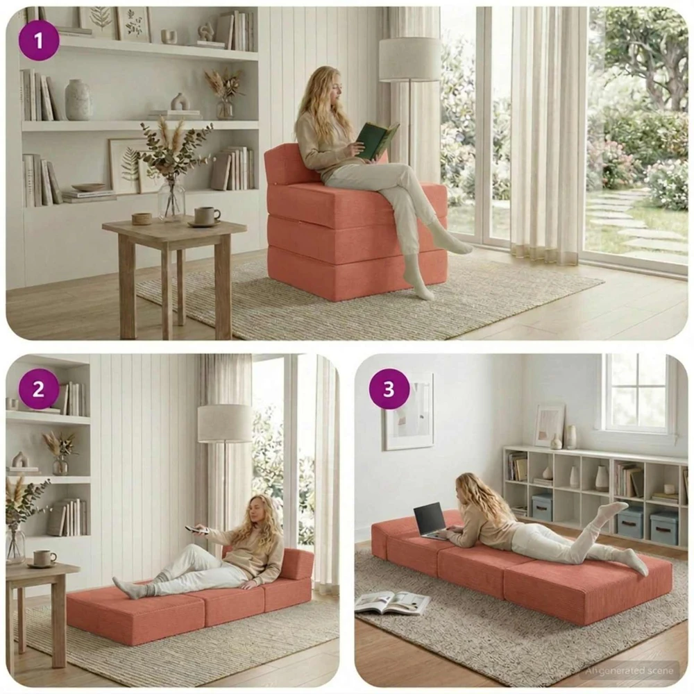Sofa Sulankstomas Sofos Lova Raudona oranžinė 200 x 70 x 15 cm
