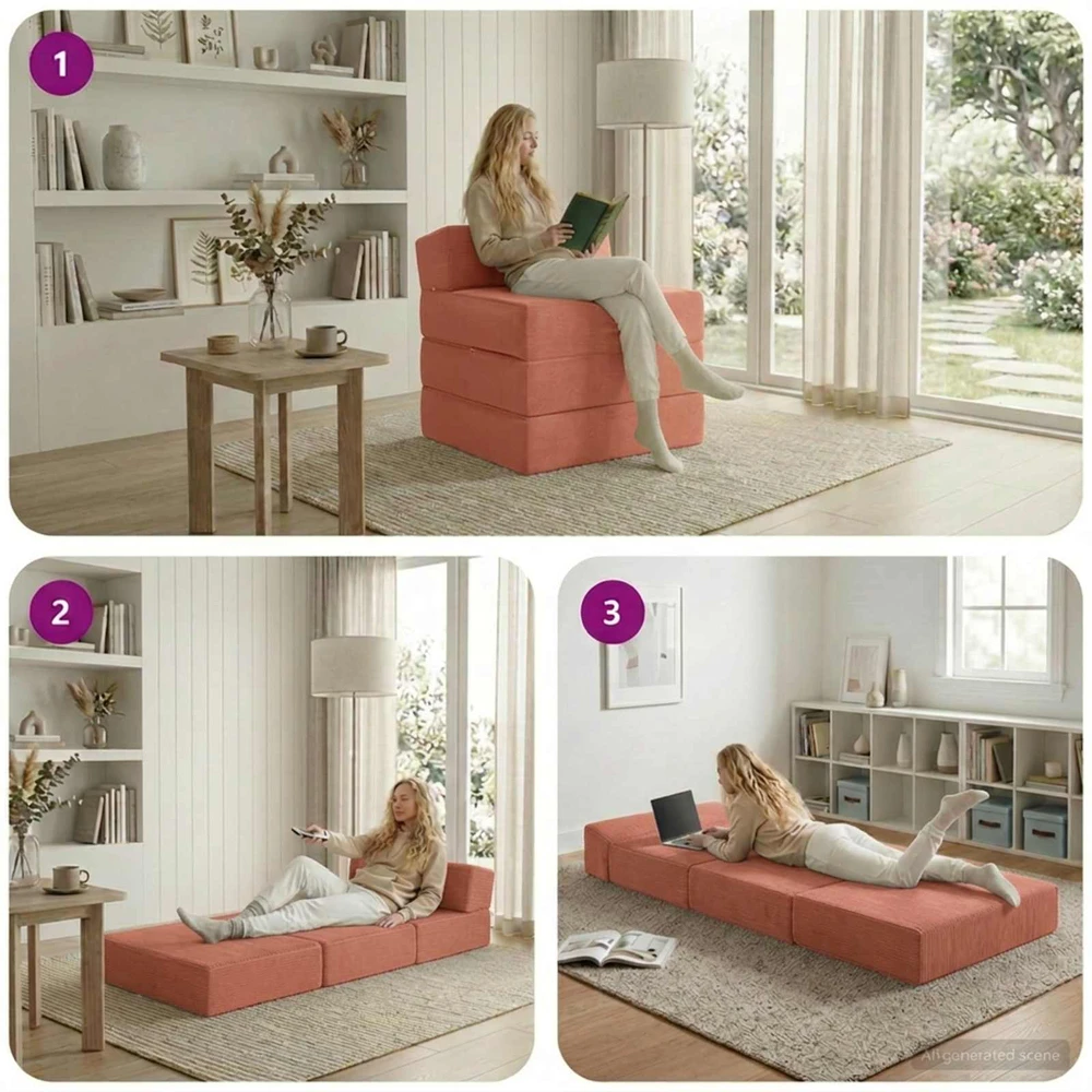 Sofa Sulankstomas Sofos Lova 2 vietos Raudona oranžinė