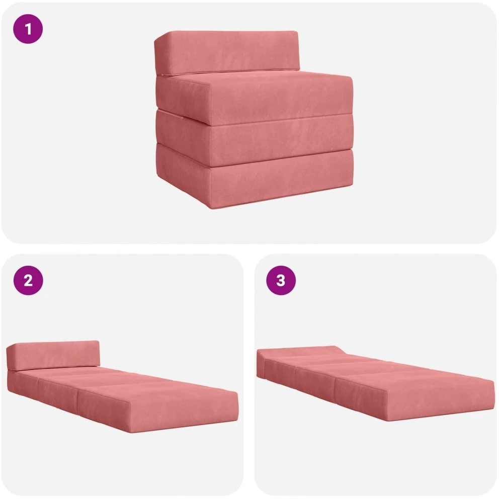Sofa Sulankstomas Sofos Lova Rožinė 200 x 70 x 15 cm Aksomas
