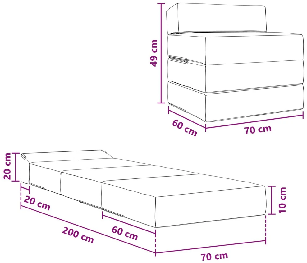 Sofa Sulankstomas Sofos Lova Šviesiai pilka 200 x 70 x 10 cm Aksomas