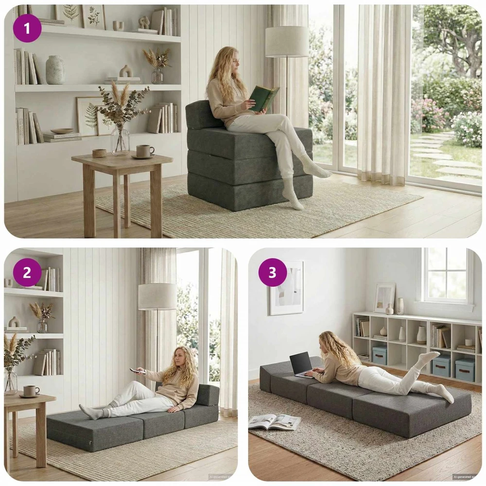 Sofa Sulankstomas Sofos Lova Šviesiai pilka 200 x 70 x 10 cm Audinys