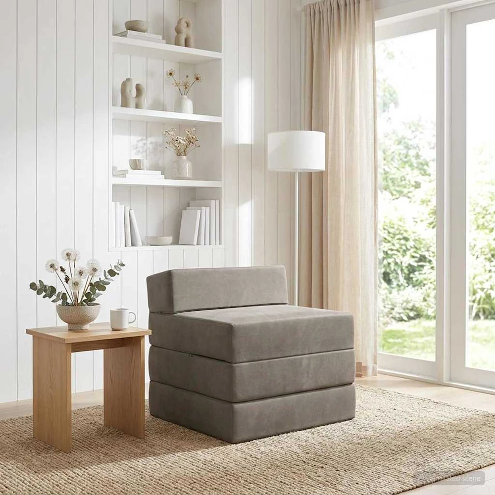 Sofa Sulankstomas Sofos Lova Šviesiai pilka 200 x 70 x 15 cm Aksomas