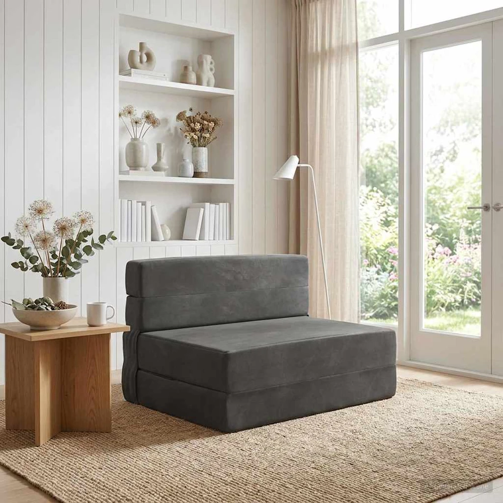 Sofa Sulankstomas Sofos Lova Tamsiai pilka 100 x 80 x 60 cm Audinys