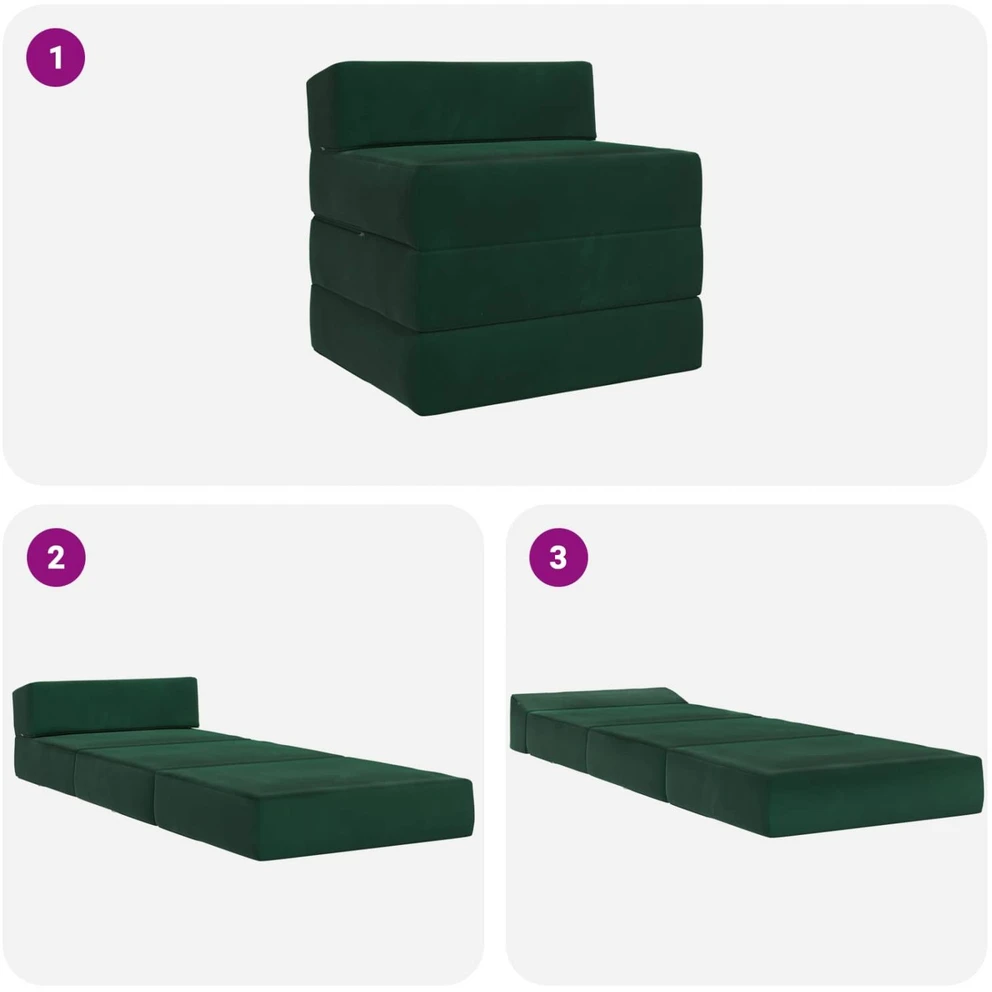 Sofa Sulankstomas Sofos Lova Tamsiai žalia 200 x 70 x 10 cm Aksomas