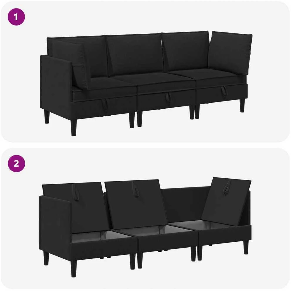 Sofa Svetainės baldų komplektas 3 vnt. Juoda Audinys