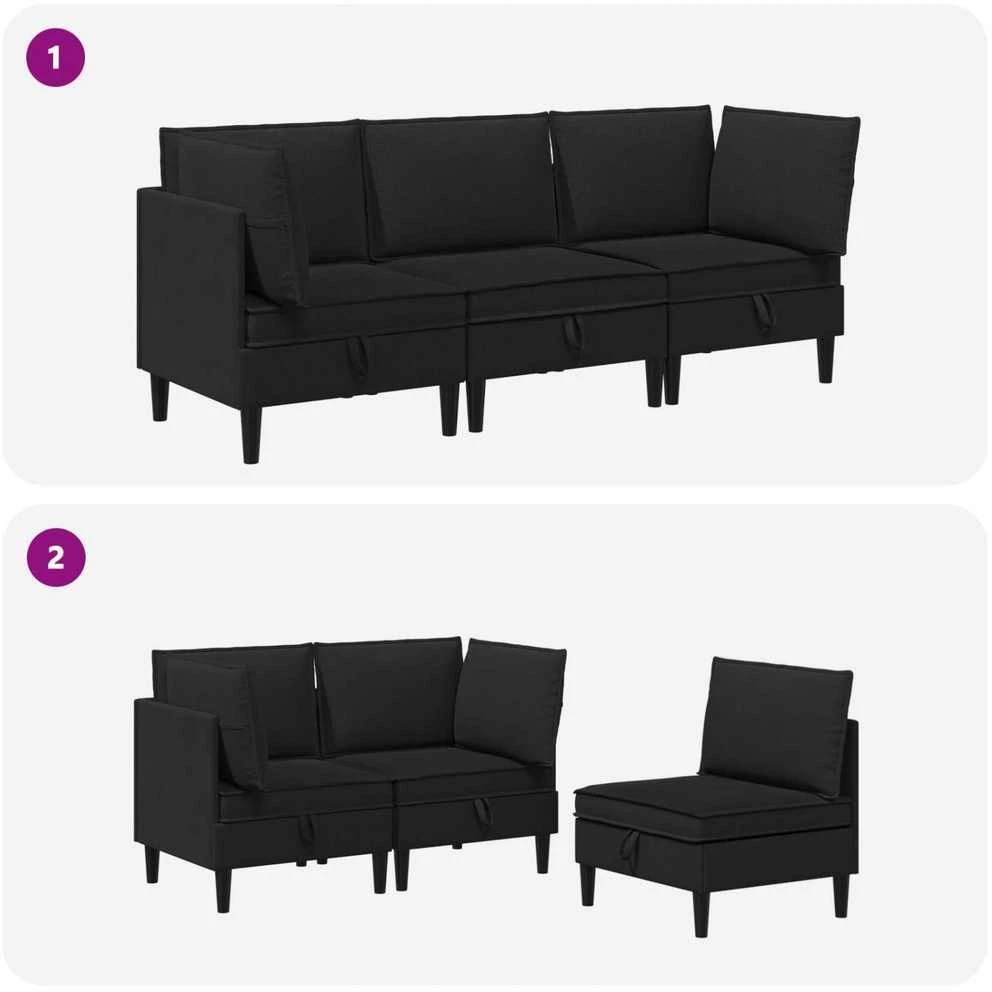 Sofa Svetainės baldų komplektas 3 vnt. Juoda Audinys