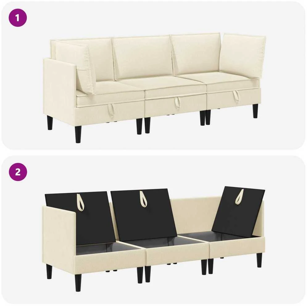 Sofa Svetainės baldų komplektas 3 vnt. Kreminė Audinys