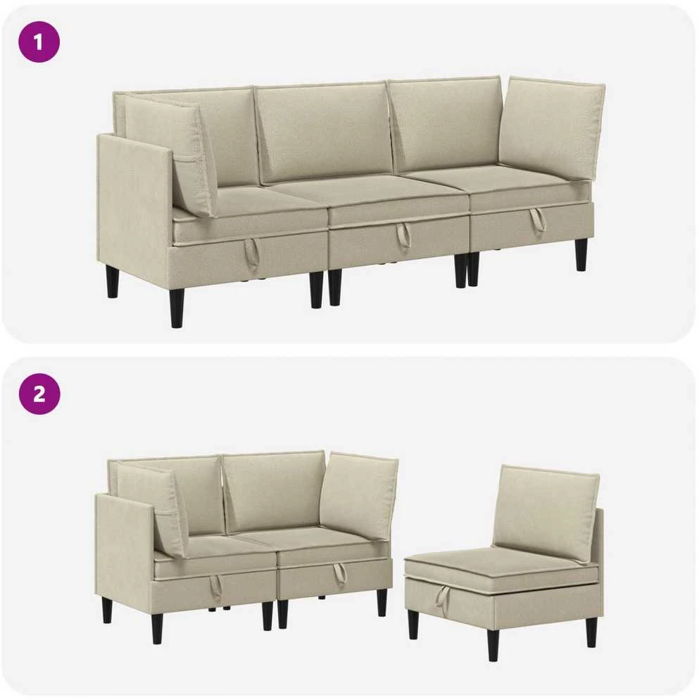 Sofa Svetainės baldų komplektas 3 vnt. Smėlio Audinys