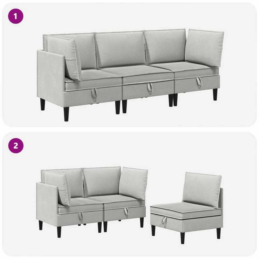Sofa Svetainės baldų komplektas 3 vnt. Šviesiai pilka Audinys