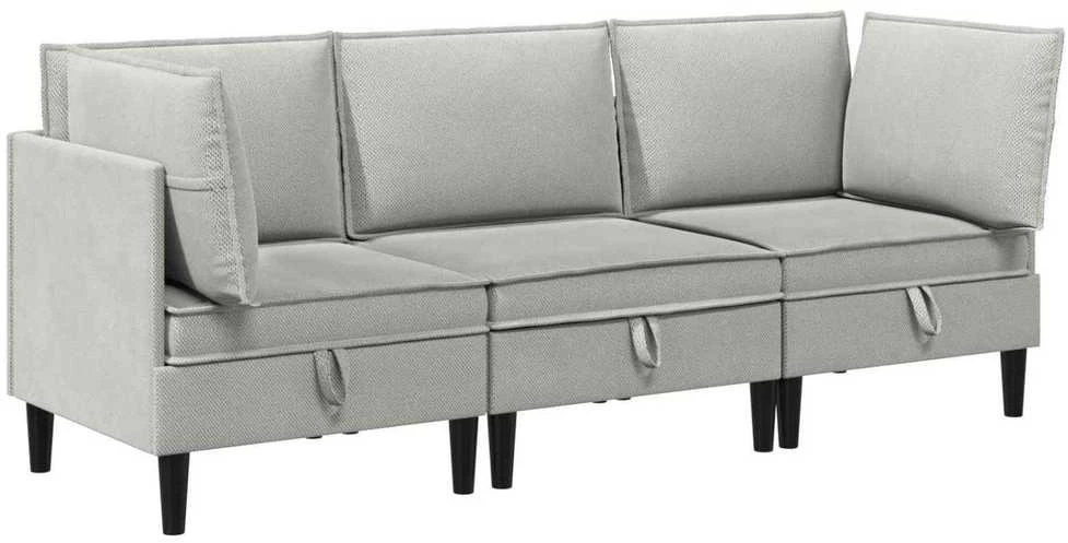 Sofa Svetainės baldų komplektas 3 vnt. Šviesiai pilka Audinys
