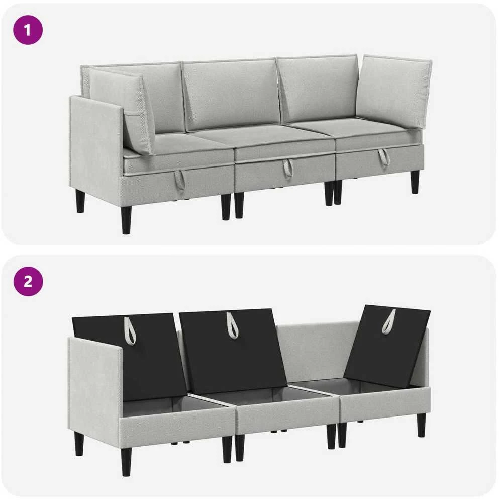 Sofa Svetainės baldų komplektas 3 vnt. Šviesiai pilka Audinys