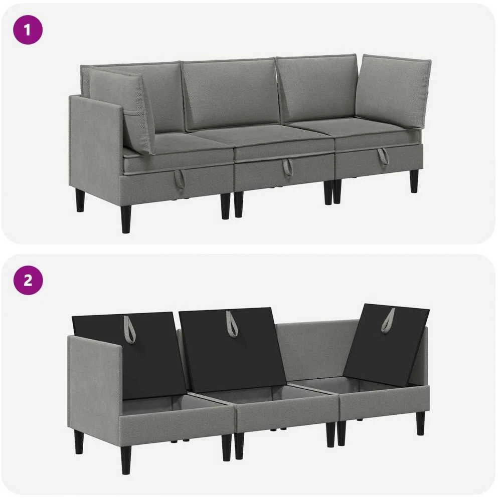 Sofa Svetainės baldų komplektas 3 vnt. Tamsiai pilka Audinys