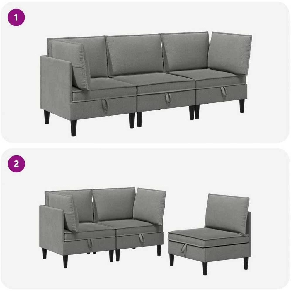 Sofa Svetainės baldų komplektas 3 vnt. Tamsiai pilka Audinys