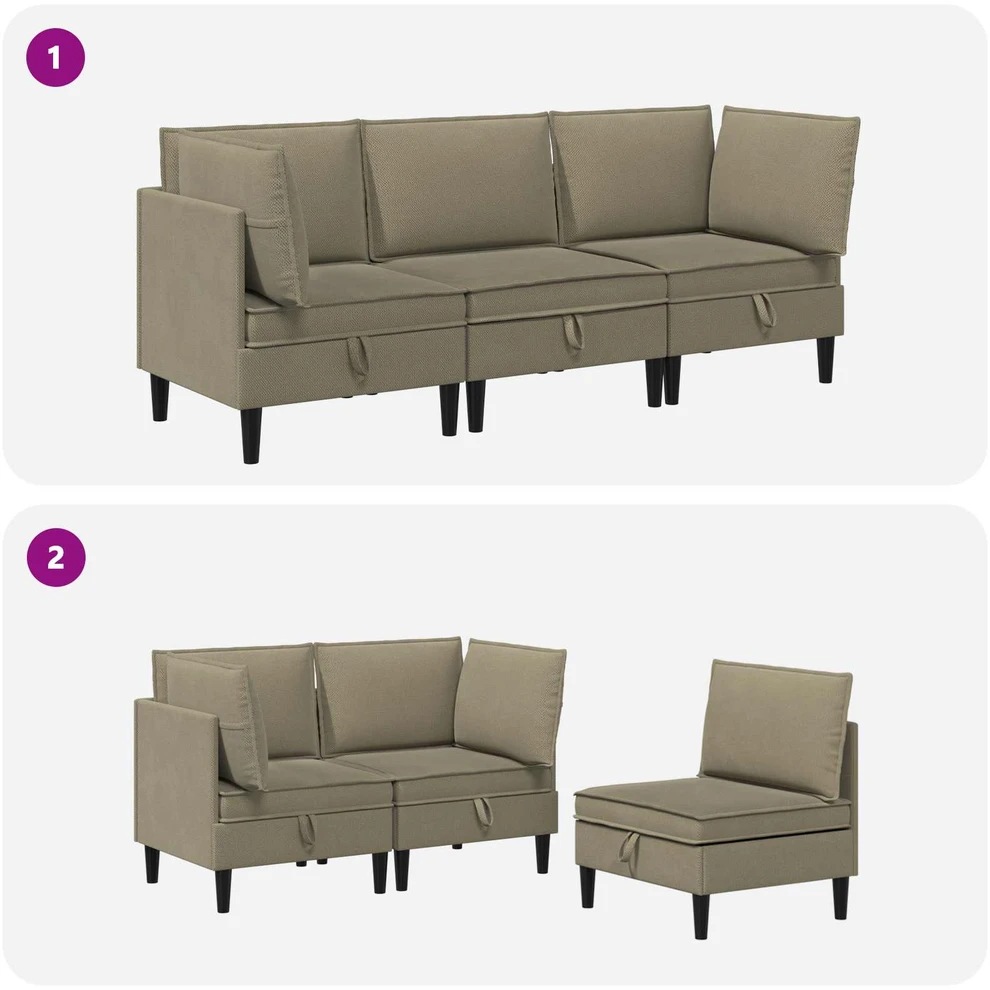 Sofa Svetainės baldų komplektas 3 vnt. 3 vietos Chaki