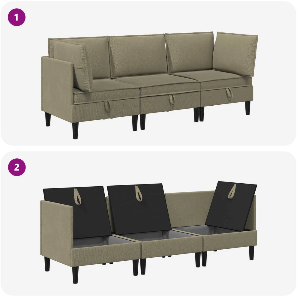 Sofa Svetainės baldų komplektas 3 vnt. 3 vietos Chaki