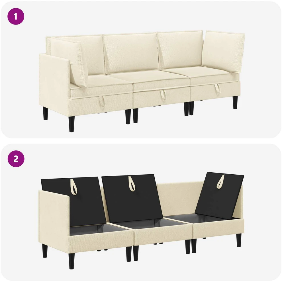 Sofa Svetainės baldų komplektas 3 vnt. 3 vietos Kreminė
