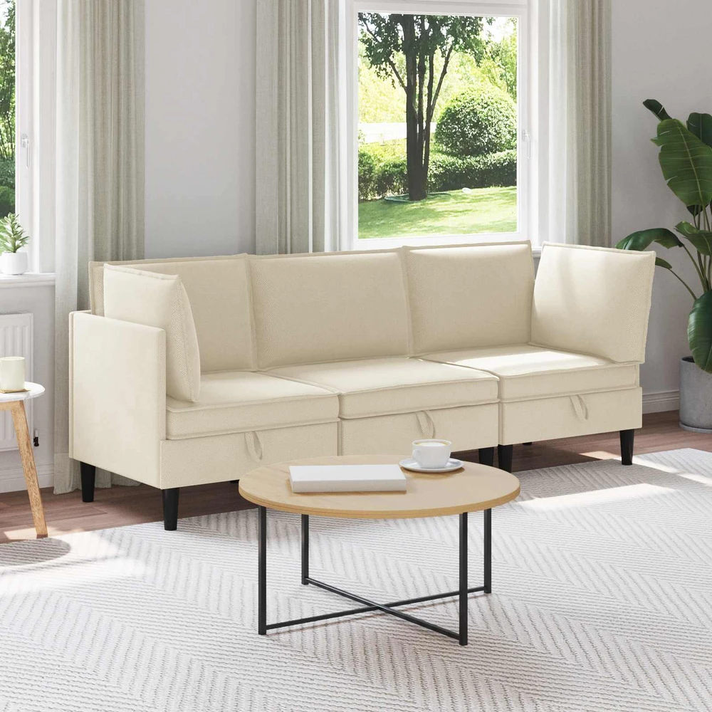 Sofa Svetainės baldų komplektas 3 vnt. 3 vietos Kreminė