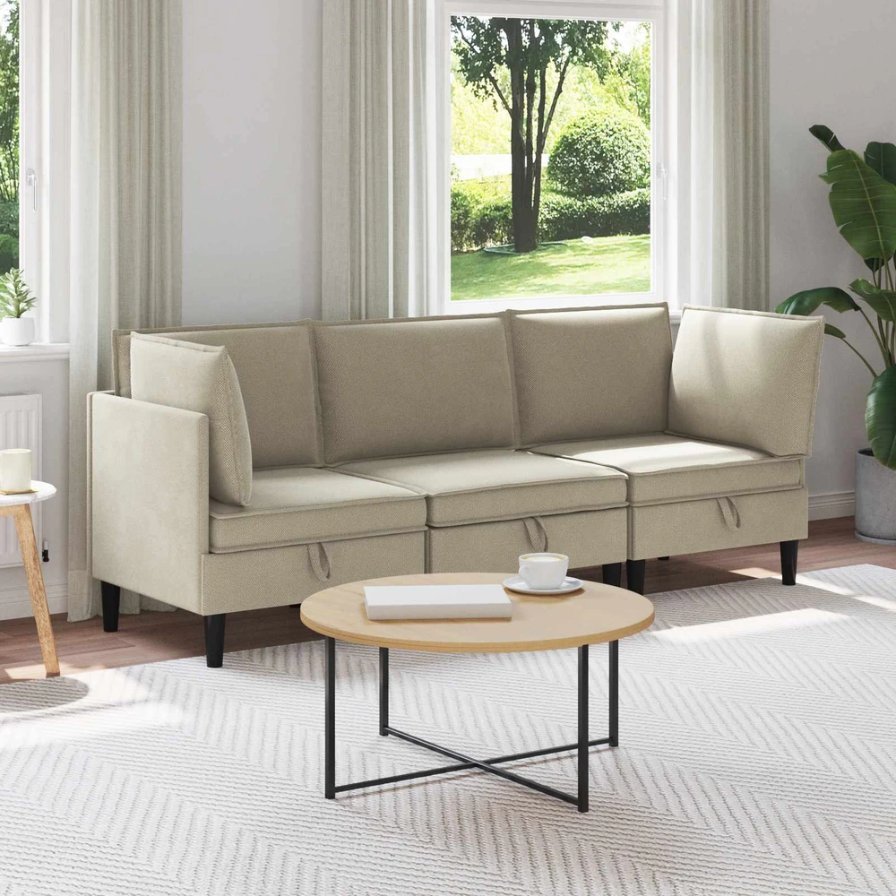 Sofa Svetainės baldų komplektas 3 vnt. Smėlio Audinys