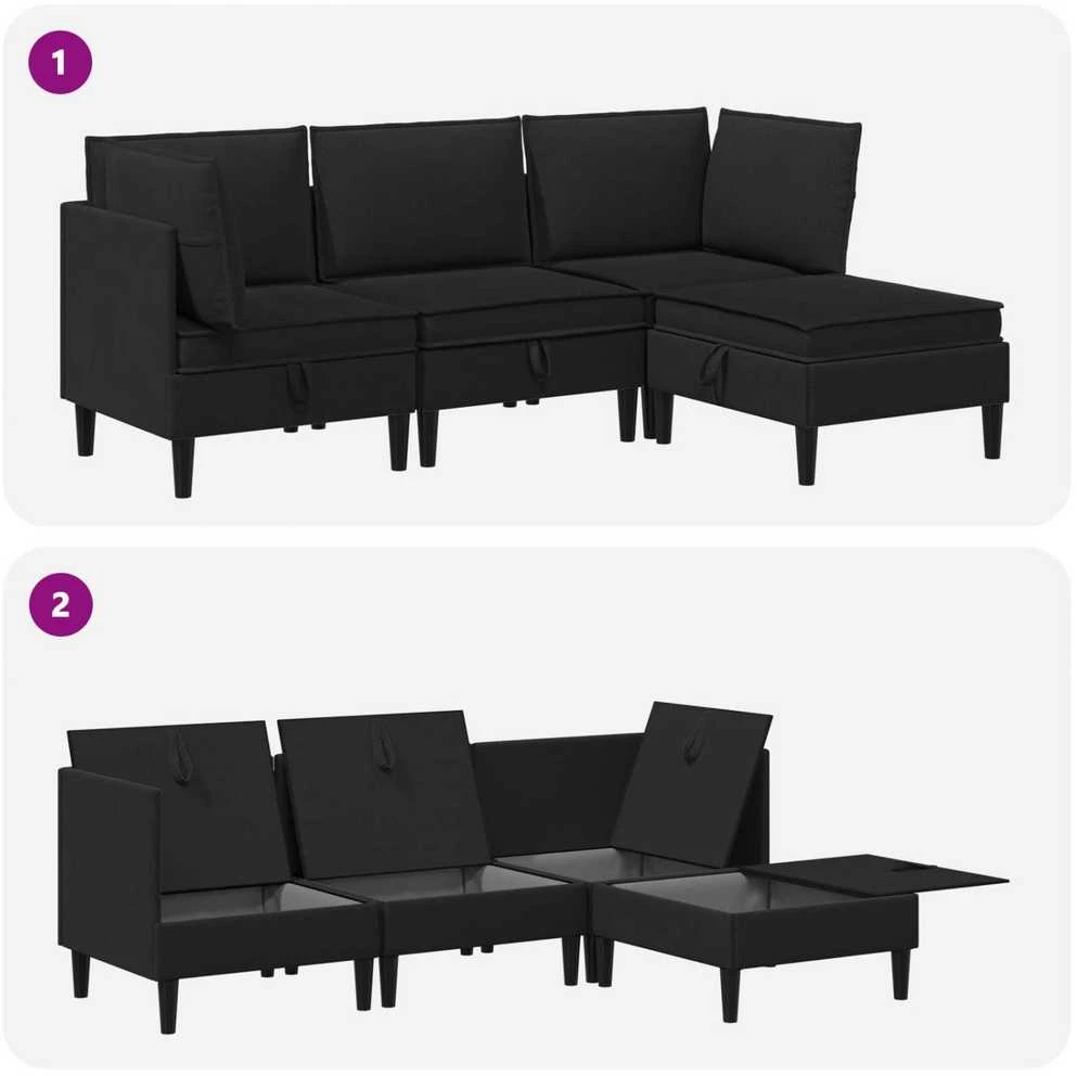 Sofa Svetainės baldų komplektas 4 vnt. Juoda Audinys