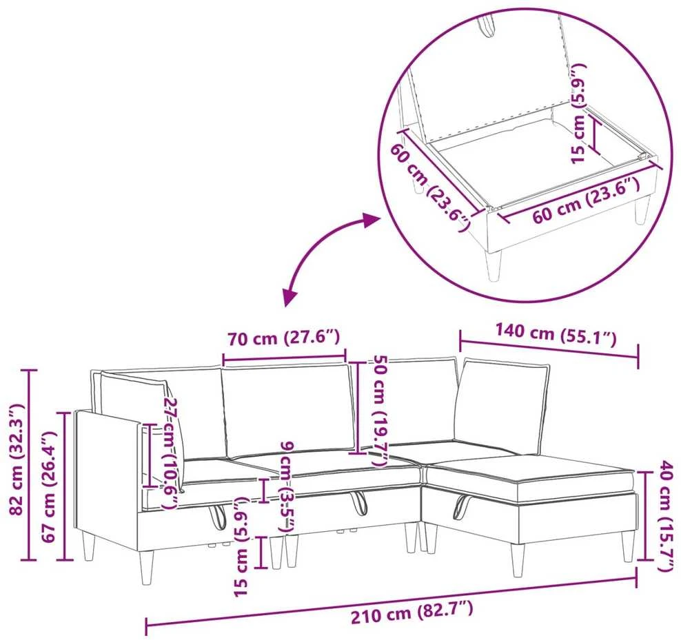 Sofa Svetainės baldų komplektas 4 vnt. Kreminė Audinys