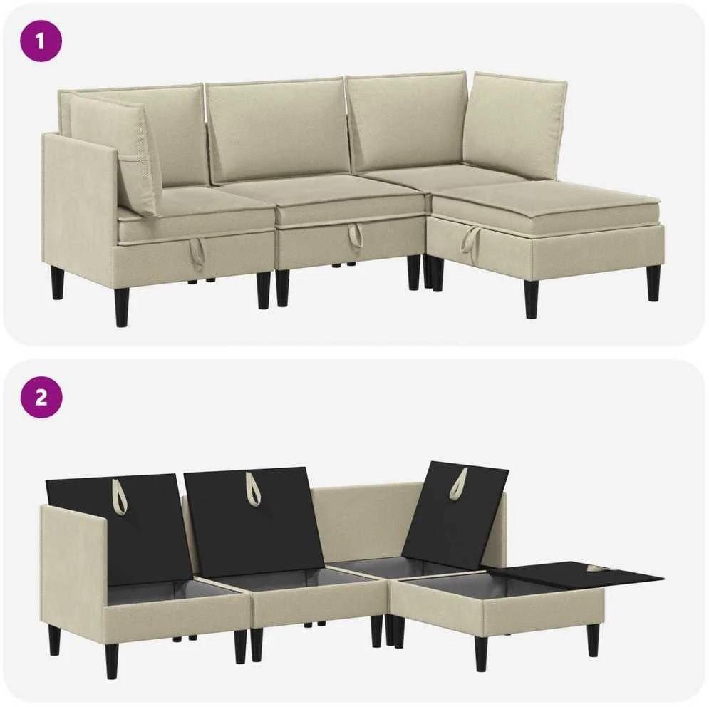 Sofa Svetainės baldų komplektas 4 vnt. Smėlio Audinys