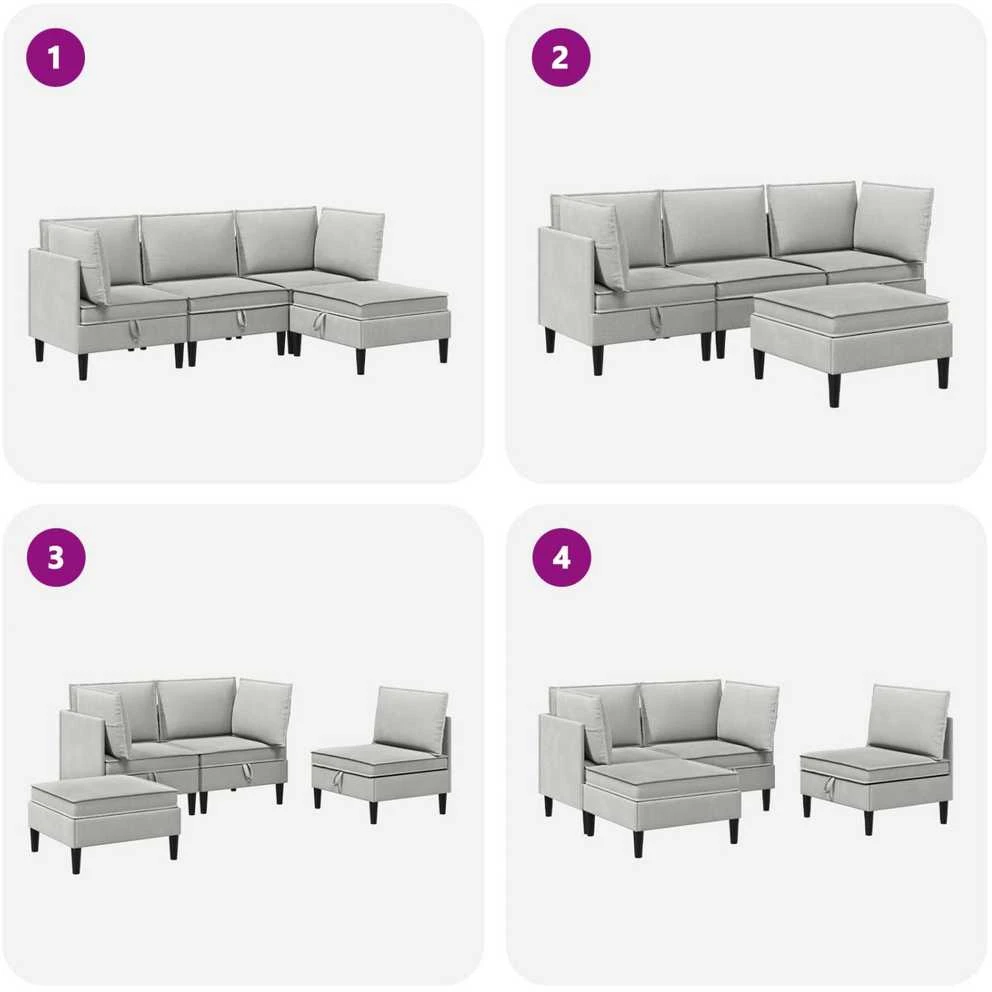 Sofa Svetainės baldų komplektas 4 vnt. Šviesiai pilka Audinys