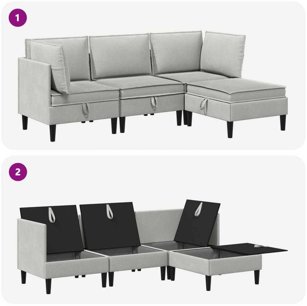 Sofa Svetainės baldų komplektas 4 vnt. Šviesiai pilka Audinys