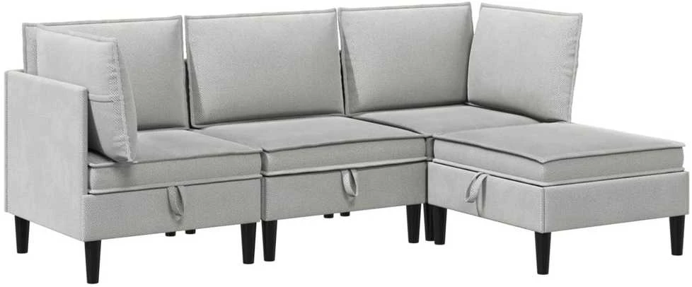 Sofa Svetainės baldų komplektas 4 vnt. Šviesiai pilka Audinys