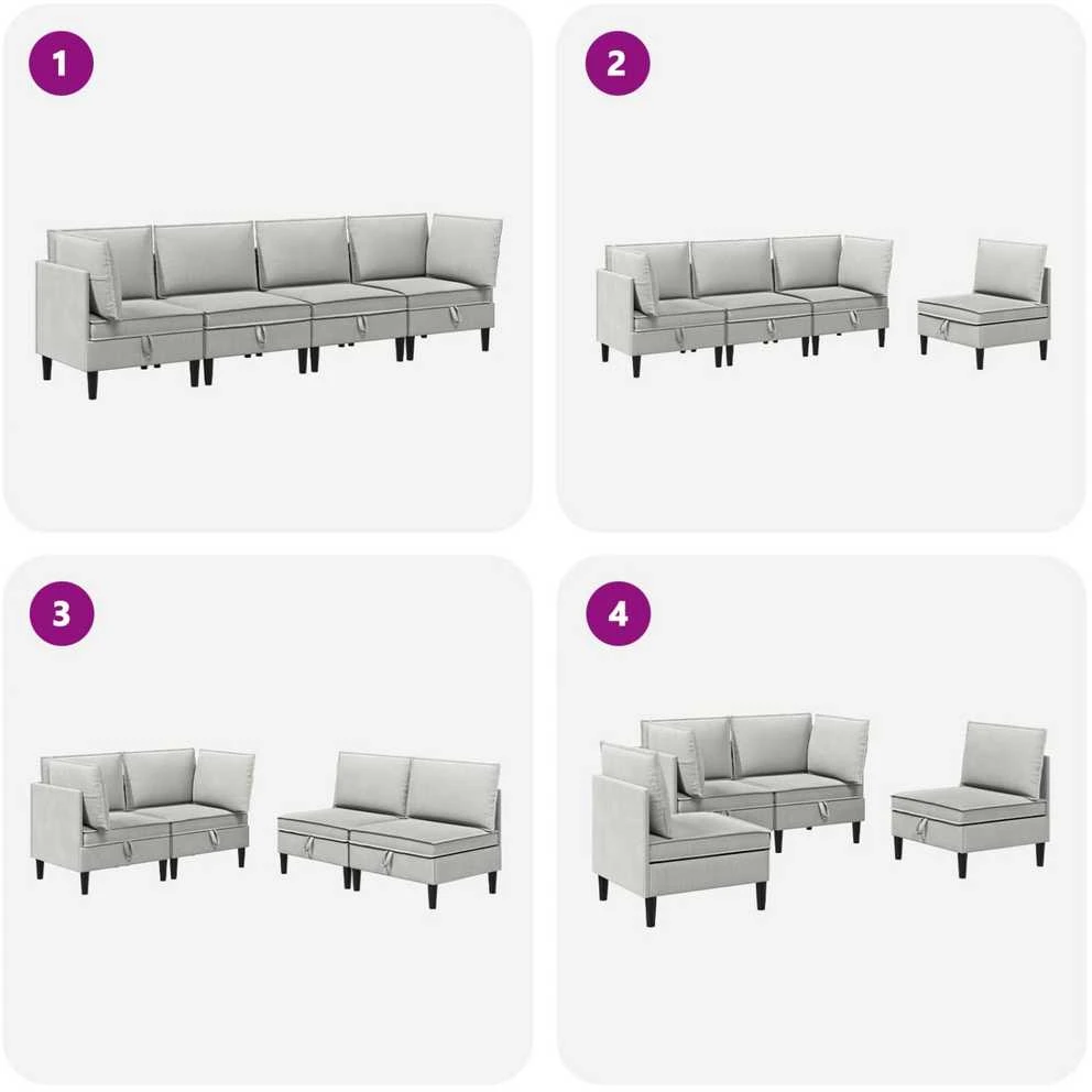 Sofa Svetainės baldų komplektas 4 vnt. Šviesiai pilka Audinys