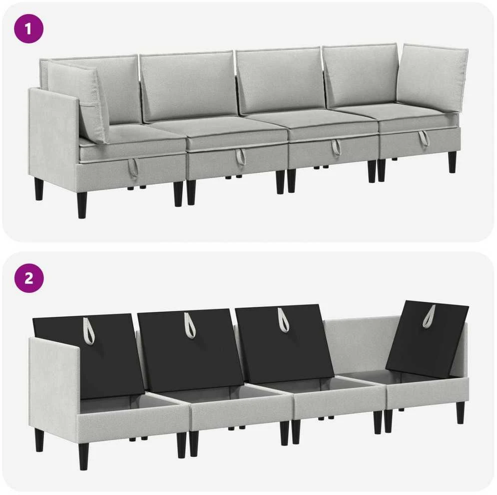 Sofa Svetainės baldų komplektas 4 vnt. Šviesiai pilka Audinys