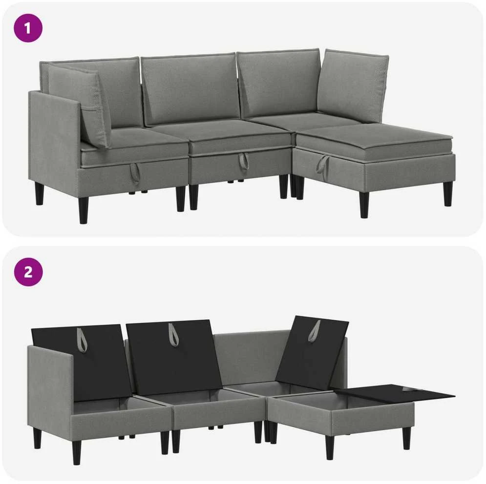 Sofa Svetainės baldų komplektas 4 vnt. Tamsiai pilka Audinys