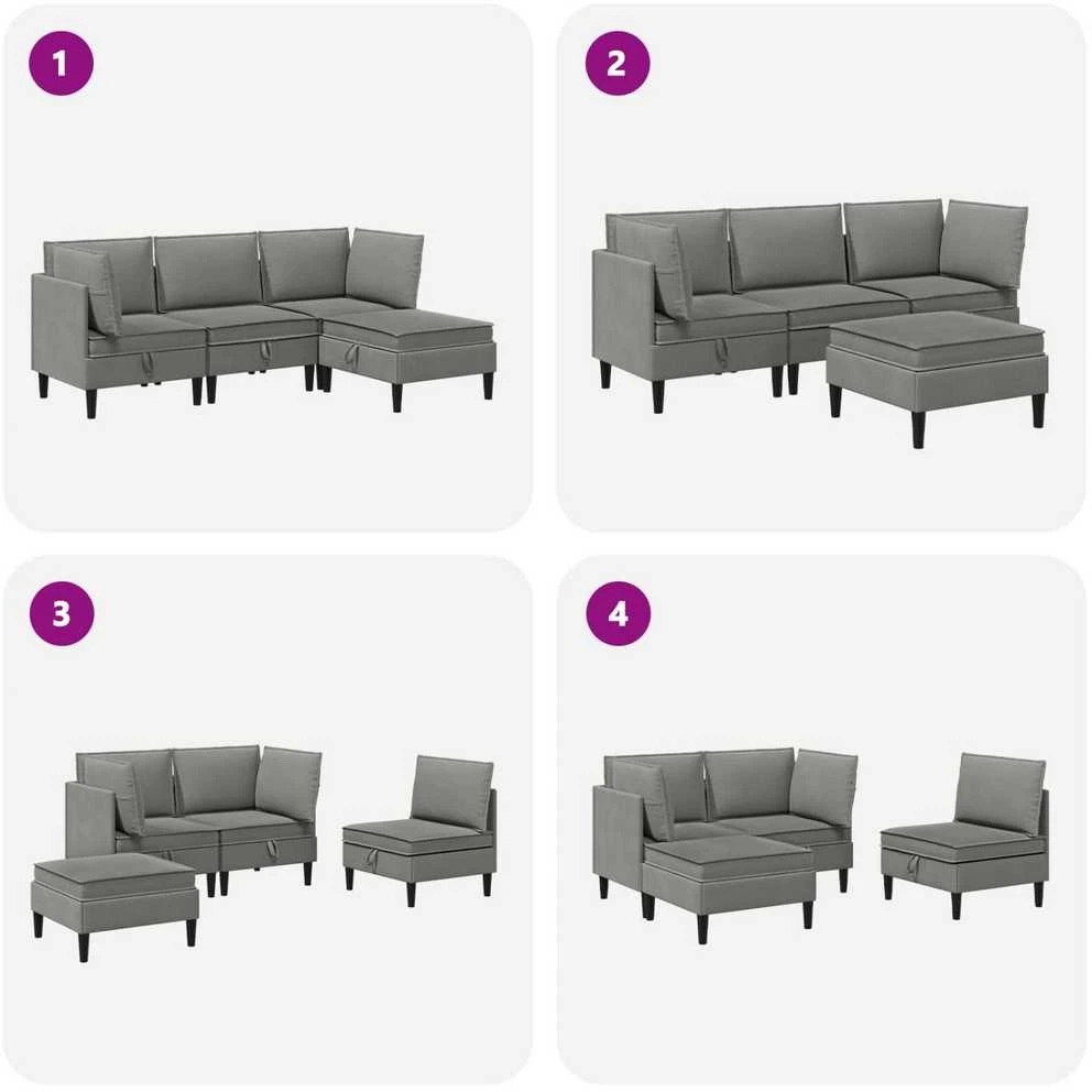 Sofa Svetainės baldų komplektas 4 vnt. Tamsiai pilka Audinys