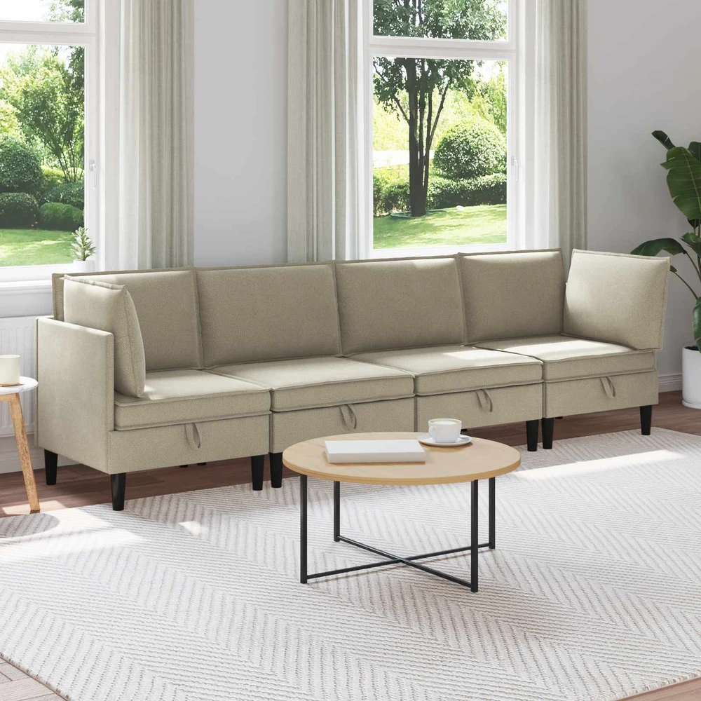 Sofa Svetainės baldų komplektas 4 vnt. Smėlio Audinys