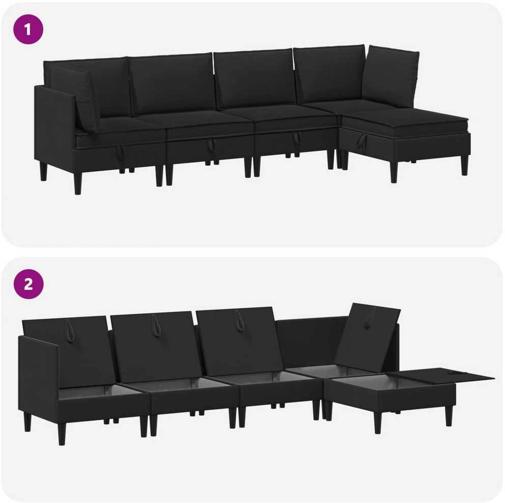 Sofa Svetainės baldų komplektas 5 vnt. Juoda Audinys