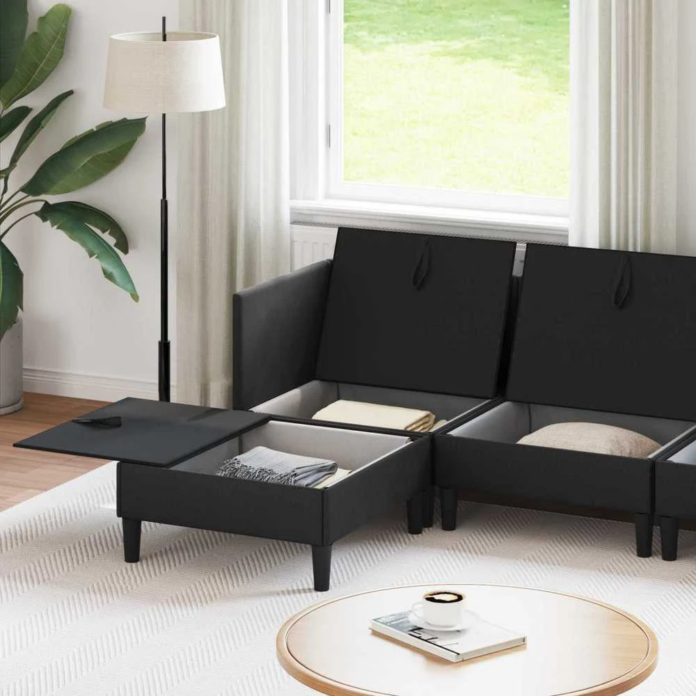 Sofa Svetainės baldų komplektas 5 vnt. Juoda Audinys