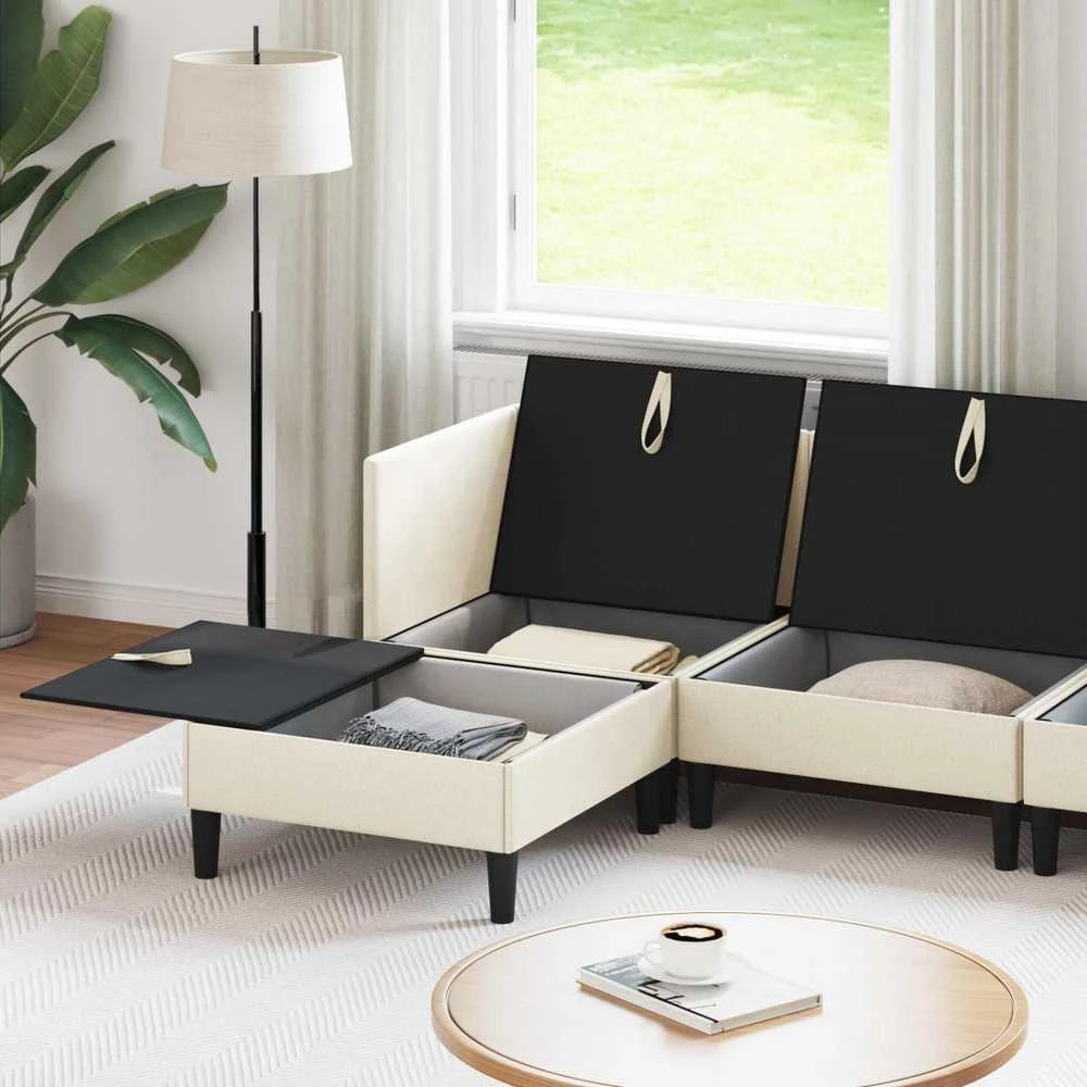 Sofa Svetainės baldų komplektas 5 vnt. Kreminė Audinys