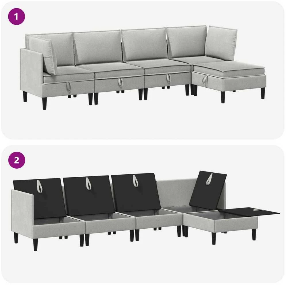 Sofa Svetainės baldų komplektas 5 vnt. Šviesiai pilka Audinys