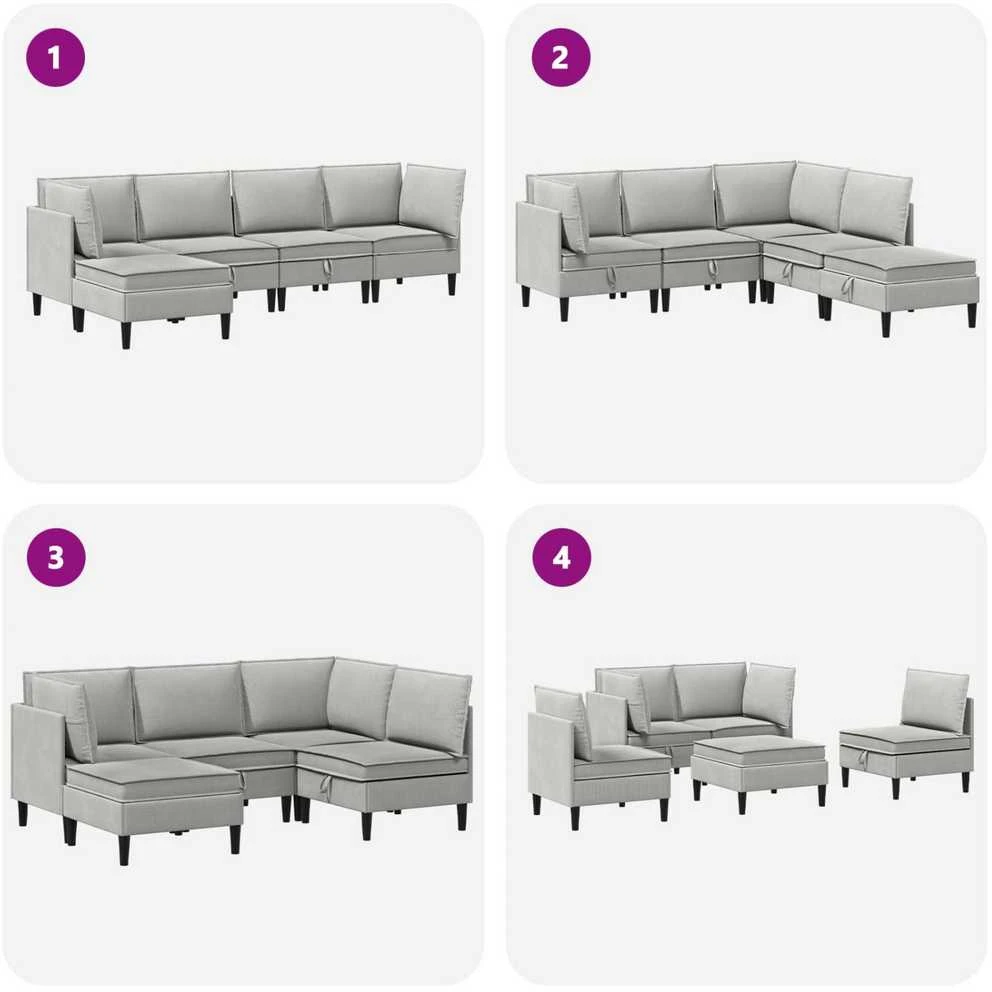 Sofa Svetainės baldų komplektas 5 vnt. Šviesiai pilka Audinys