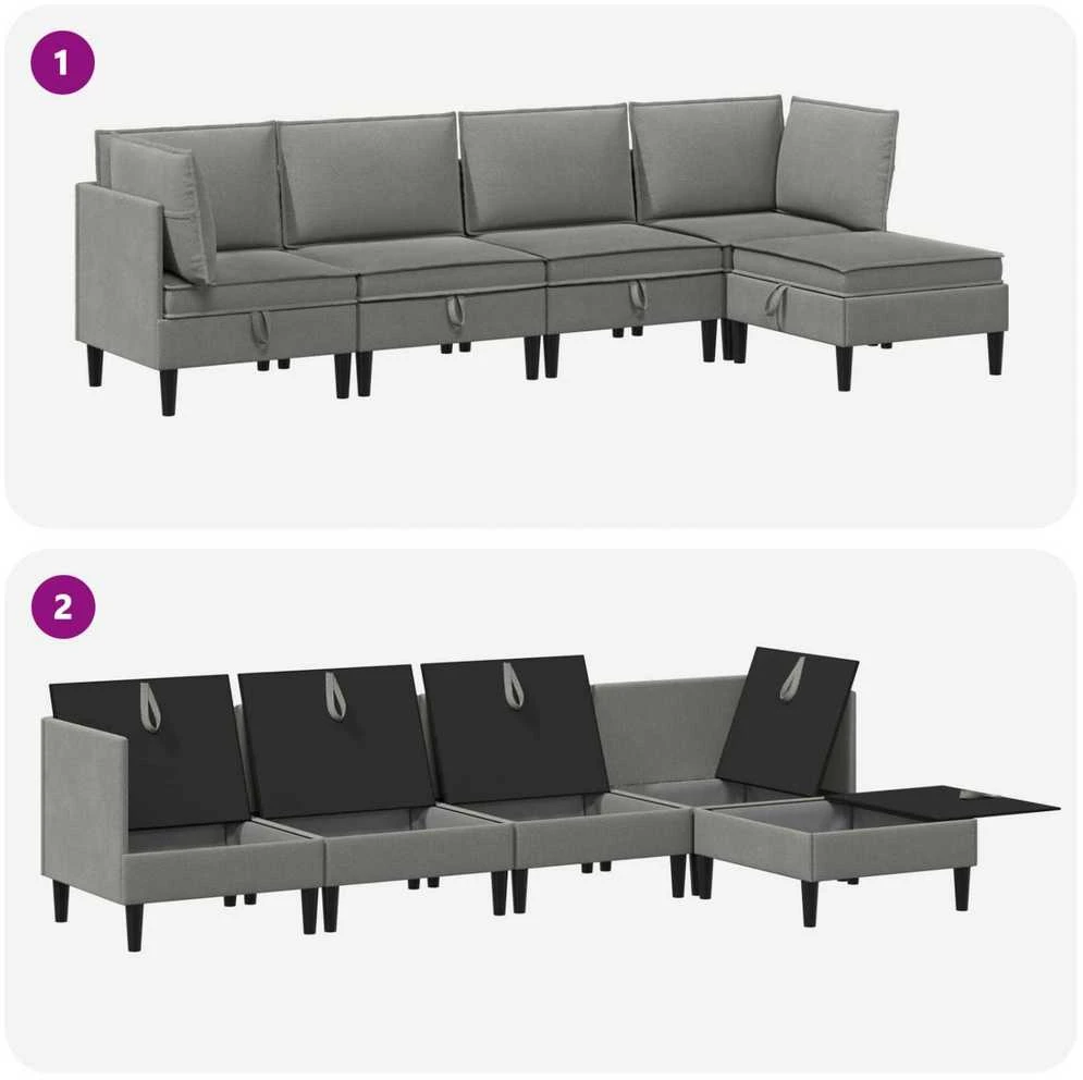Sofa Svetainės baldų komplektas 5 vnt. Tamsiai pilka Audinys