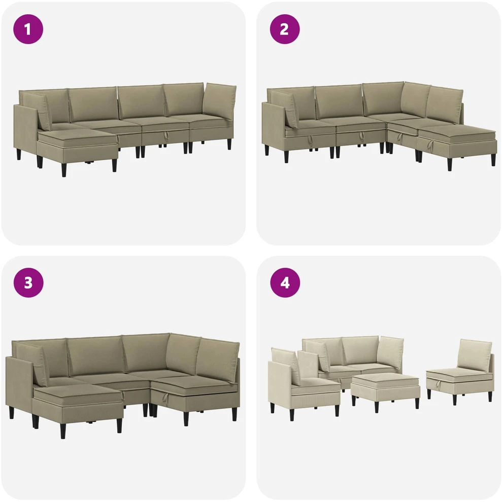 Sofa Svetainės baldų komplektas 5 vnt. Chaki Audinys