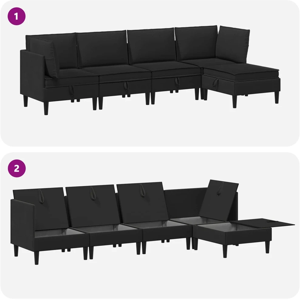 Sofa Svetainės baldų komplektas 5 vnt. Juoda Audinys