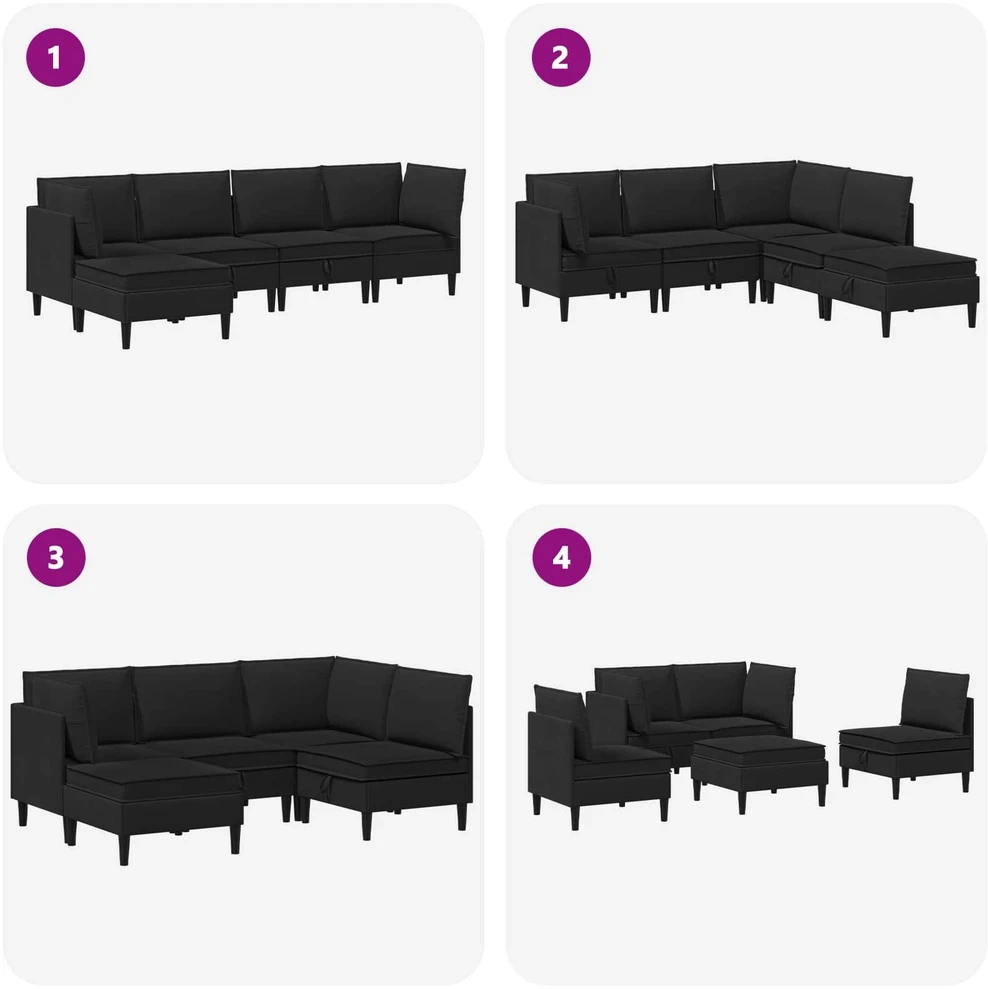 Sofa Svetainės baldų komplektas 5 vnt. Juoda Audinys