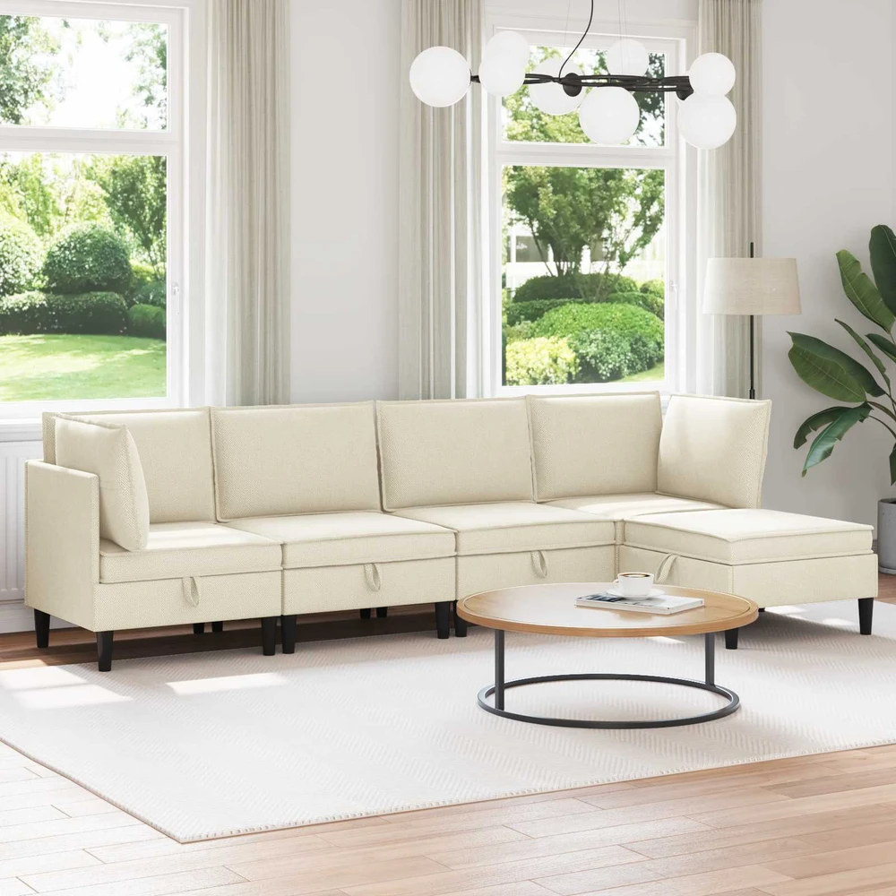 Sofa Svetainės baldų komplektas 5 vnt. Kreminė Audinys