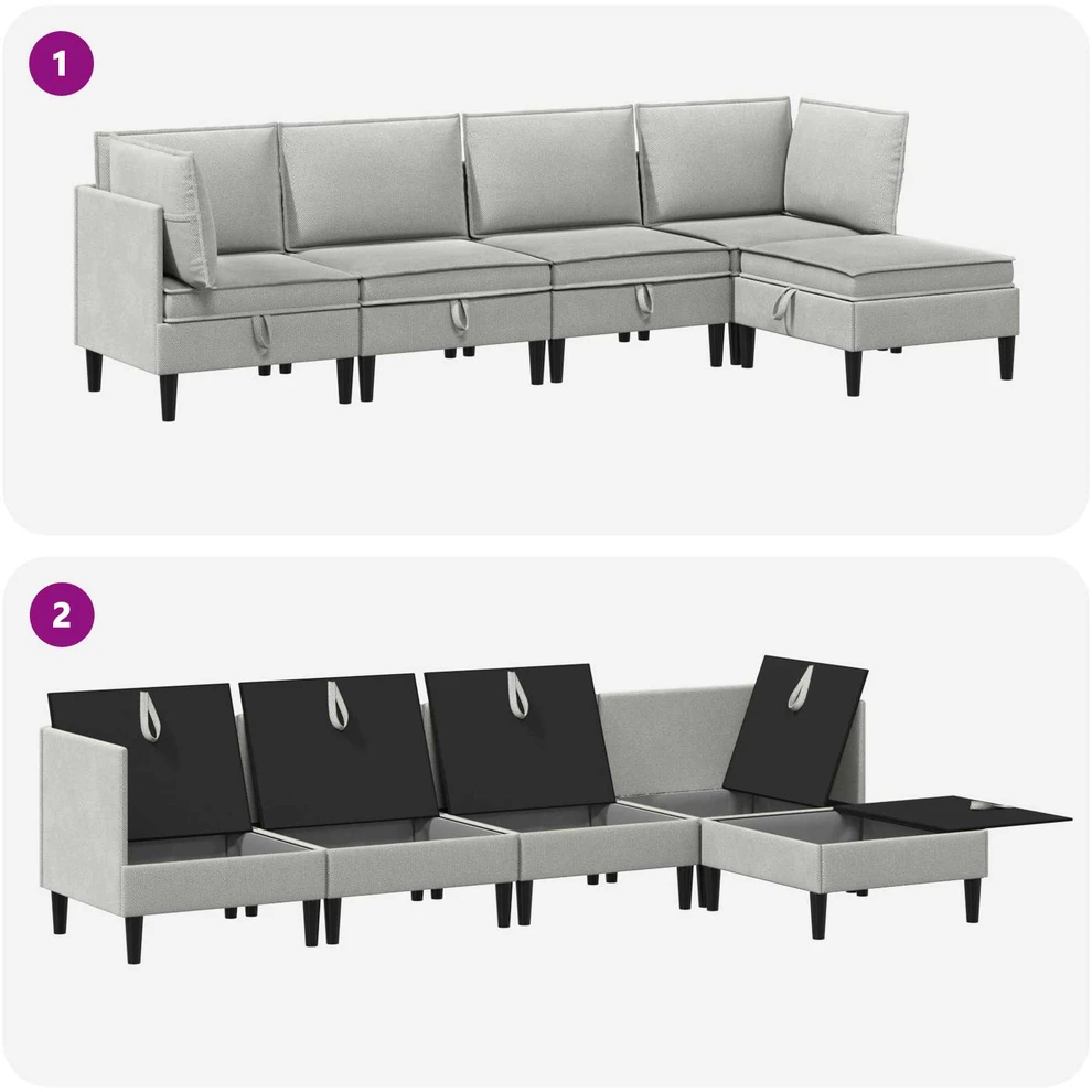 Sofa Svetainės baldų komplektas 5 vnt. Šviesiai pilka Audinys